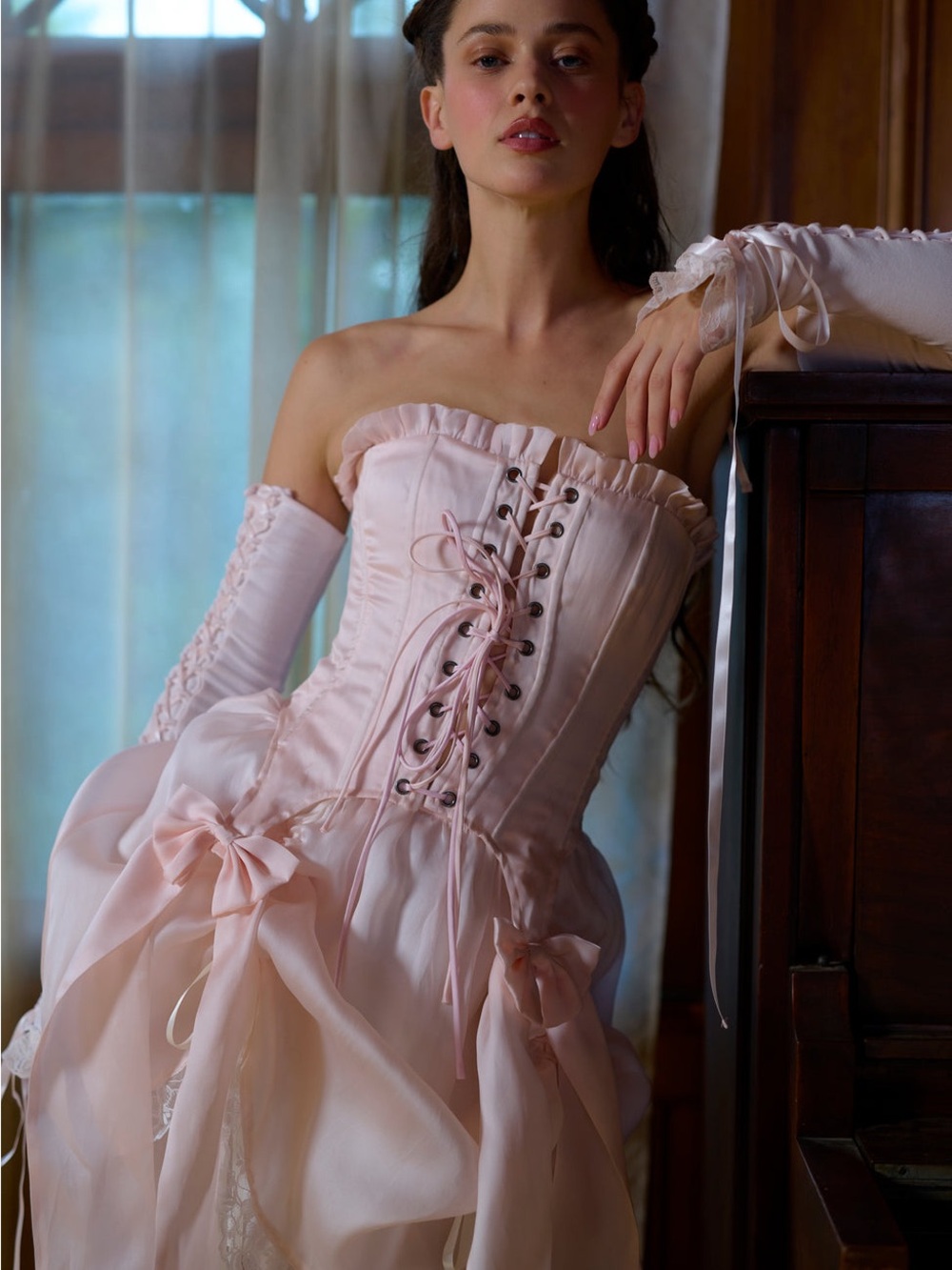 Selkie The Confection A La Mode Pink Strapless Lace-Up Corset Top